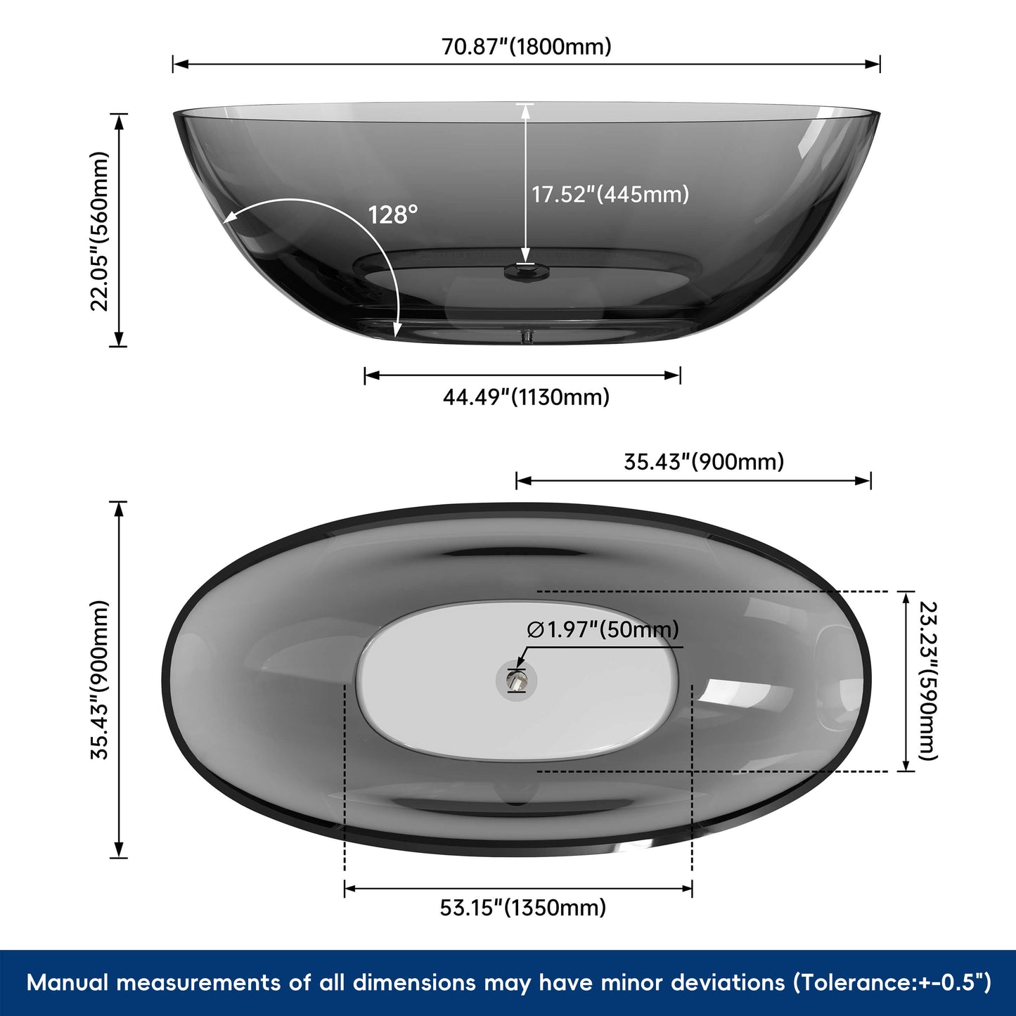 Medunjess 71" Freestanding Soaking Bahtutb Solid Surface Stone Resin Soaking Bathtub,Grey