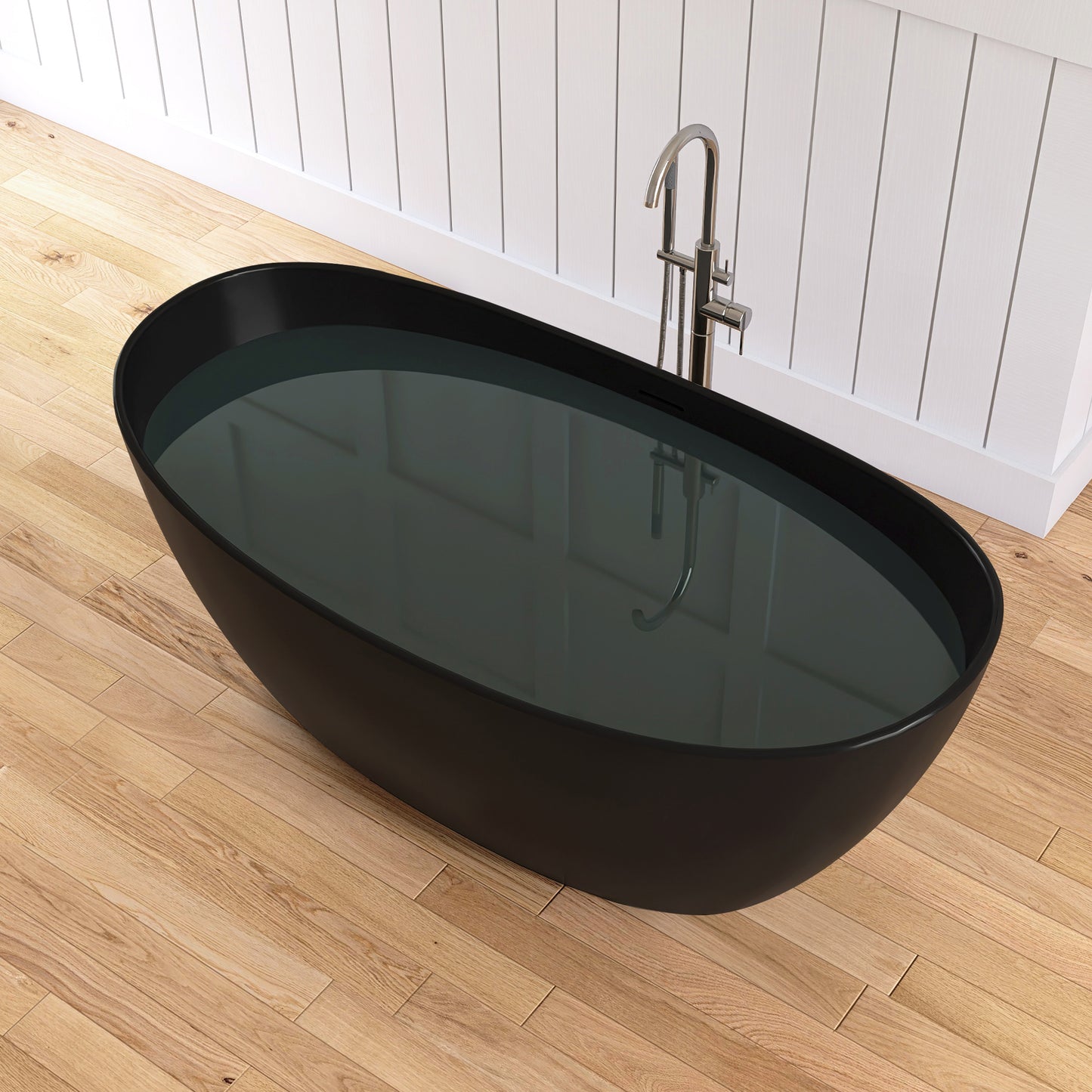 Medunjess 65" Black Solid Surface Freestanding Bathtub Deep Soaking Tubs