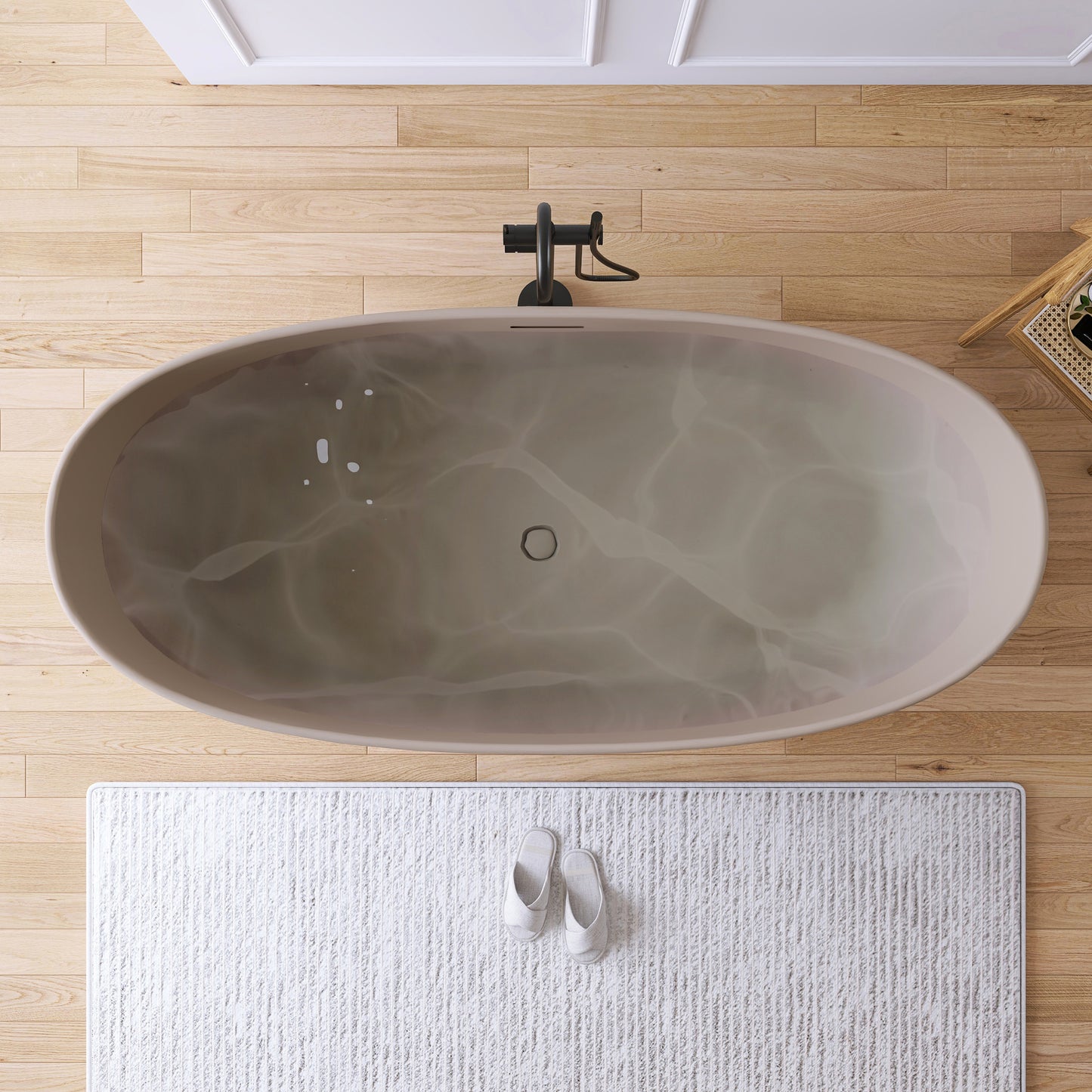 Medunjess 73" Gray-Coffee Monolith Freestanding Bathtub Solid Surface Stone