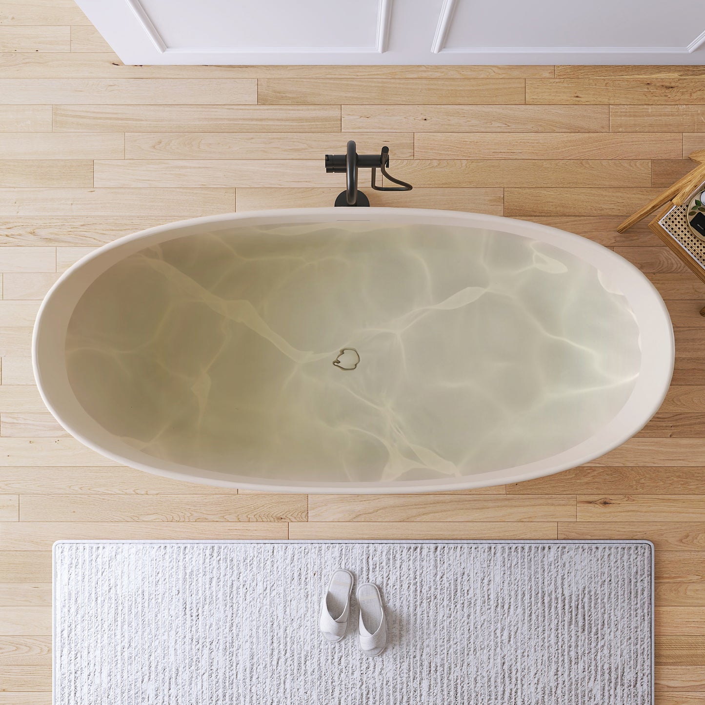 Medunjess 73" Milk-Coffee Monolith Freestanding Bathtub Solid Surface Stone