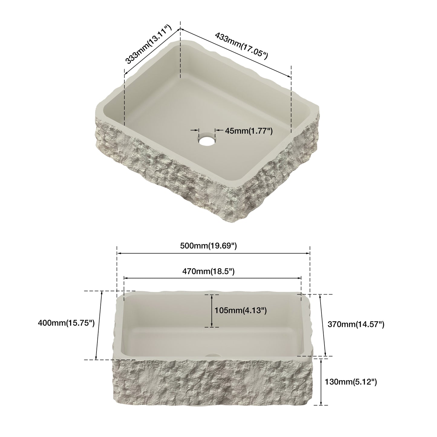 Medunjess 20" Modern Textured Rock Face Above-Counter Bathroom Vanity Basin