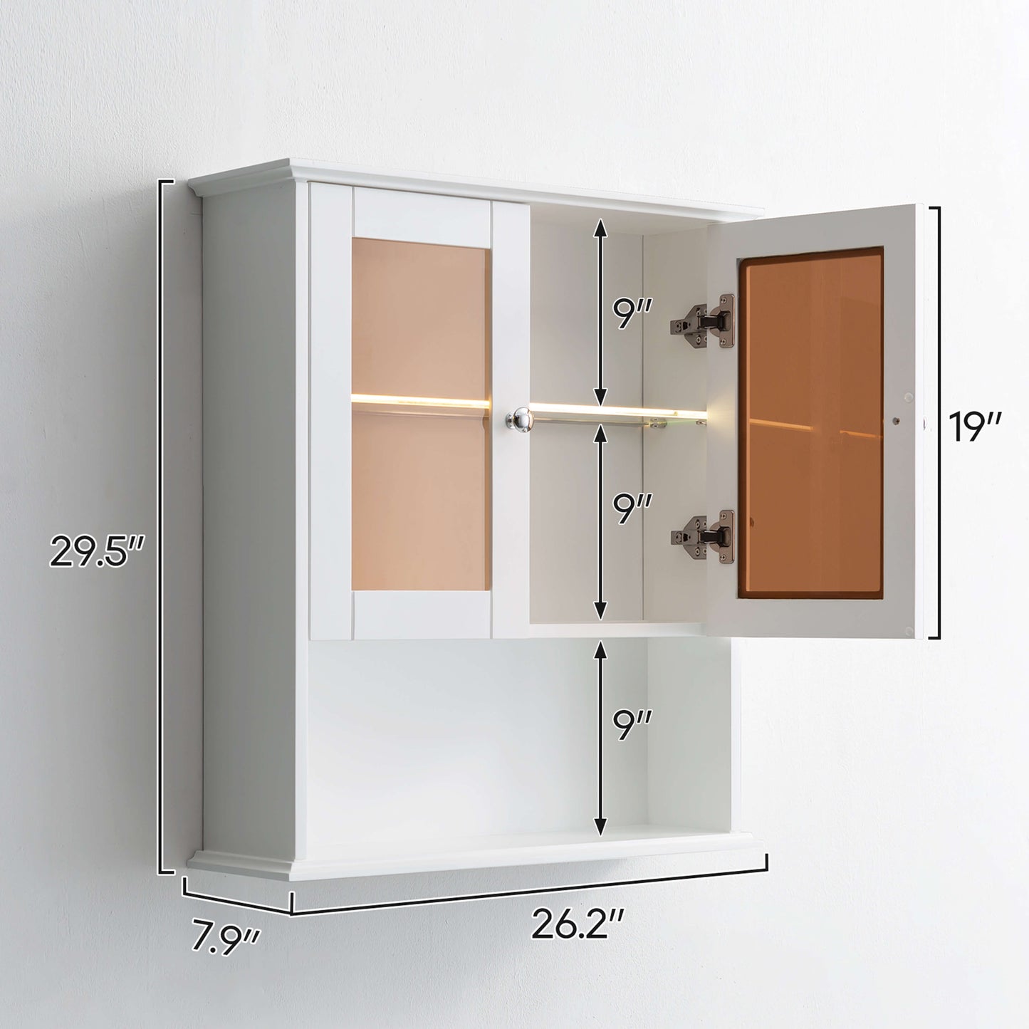 Medunjess 26 in. W x 30 in. H Bathroom Storage Wall Cabinet Fully Assembled with Sensor Light