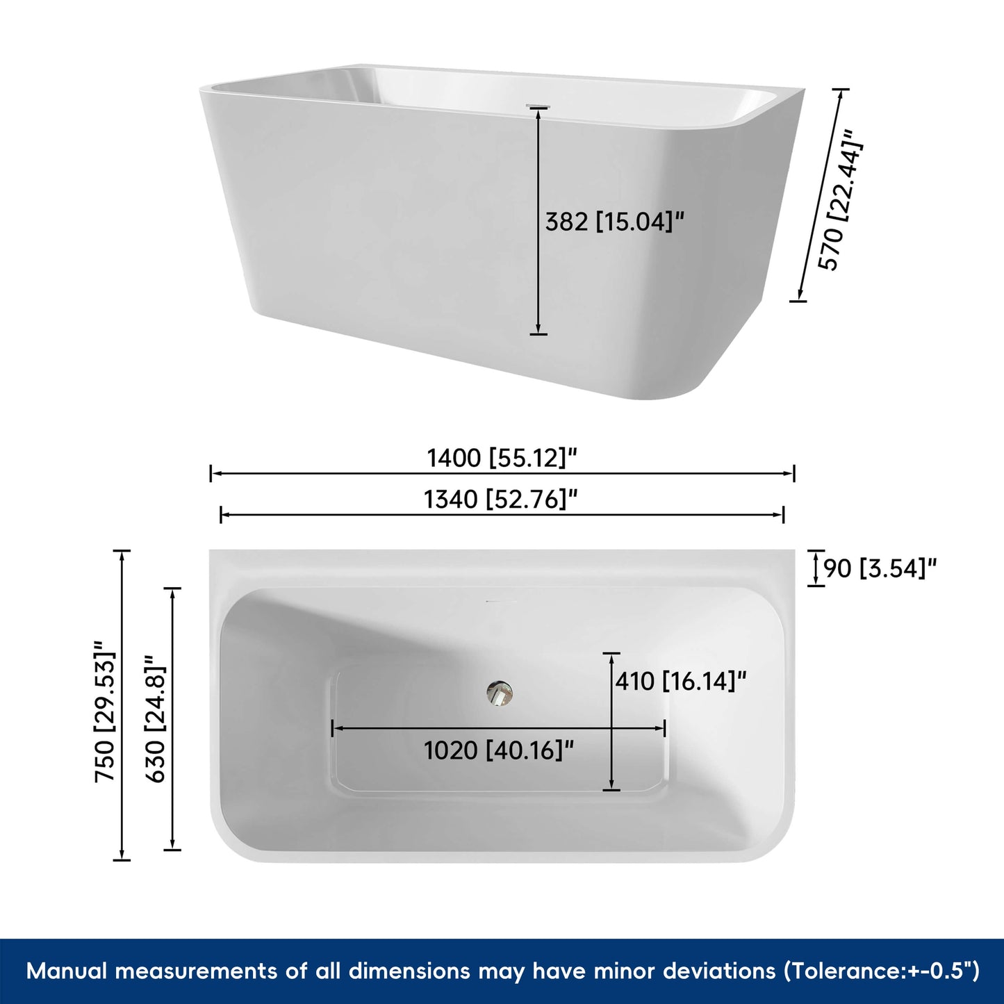 Medunjess 55” Serenity Freestanding acrylic bathtub