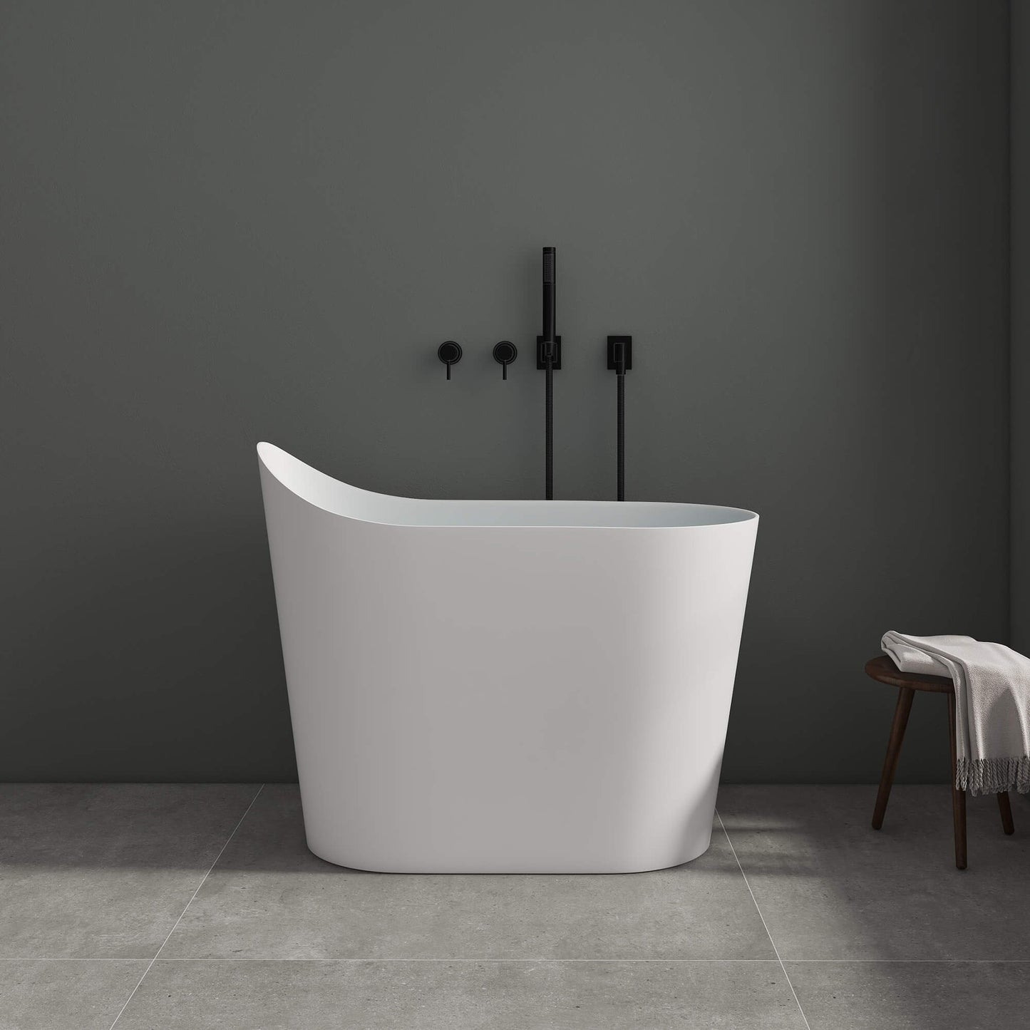 Medunjess 43''Artificial stone freestanding bathtub with seat (matte white)