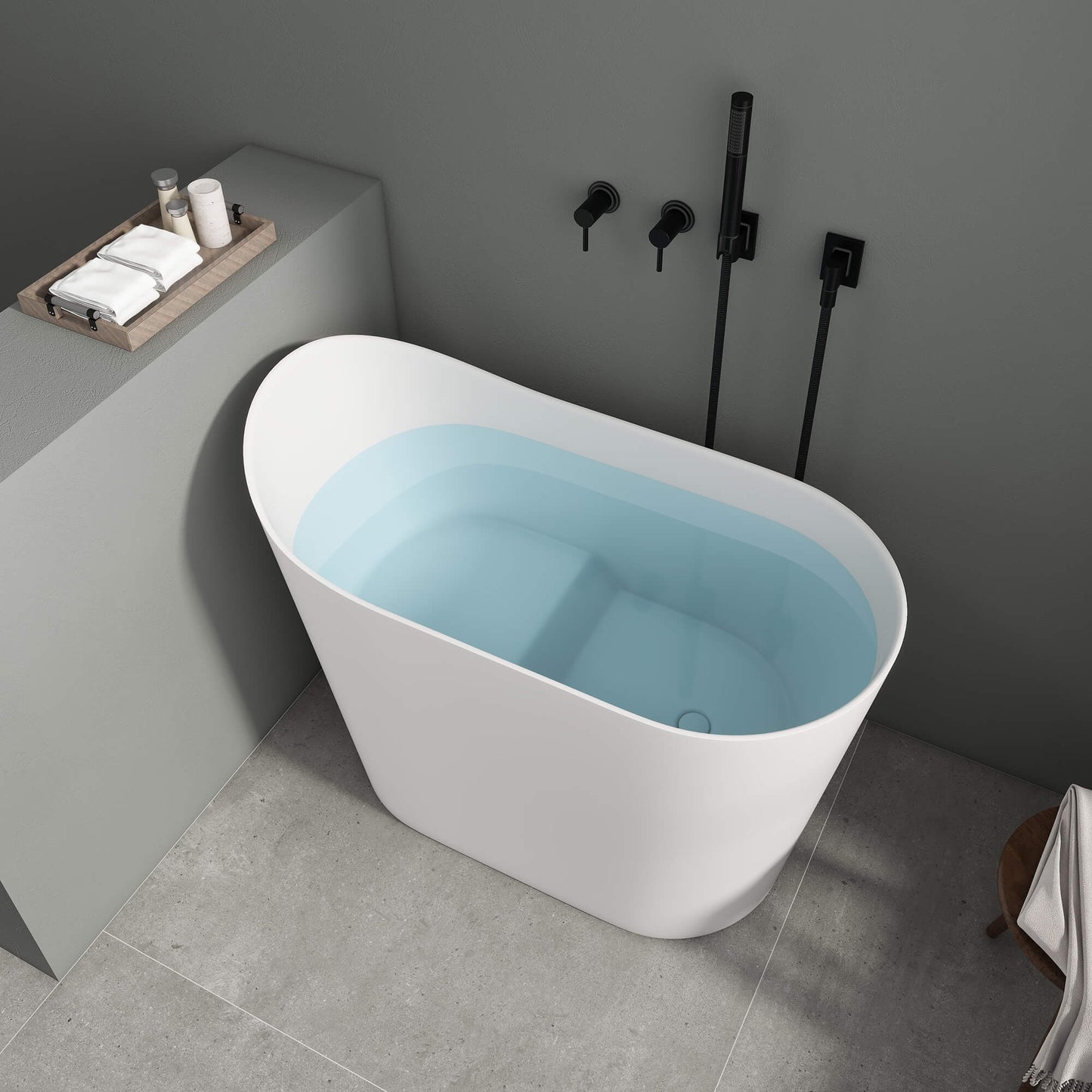 Medunjess 43''Artificial stone freestanding bathtub with seat (matte white)