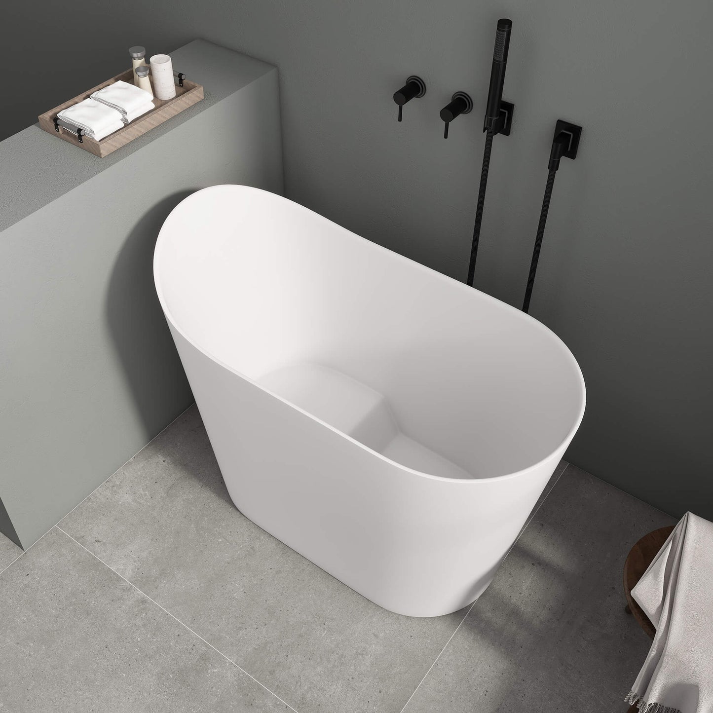 Medunjess 43''Artificial stone freestanding bathtub with seat (matte white)