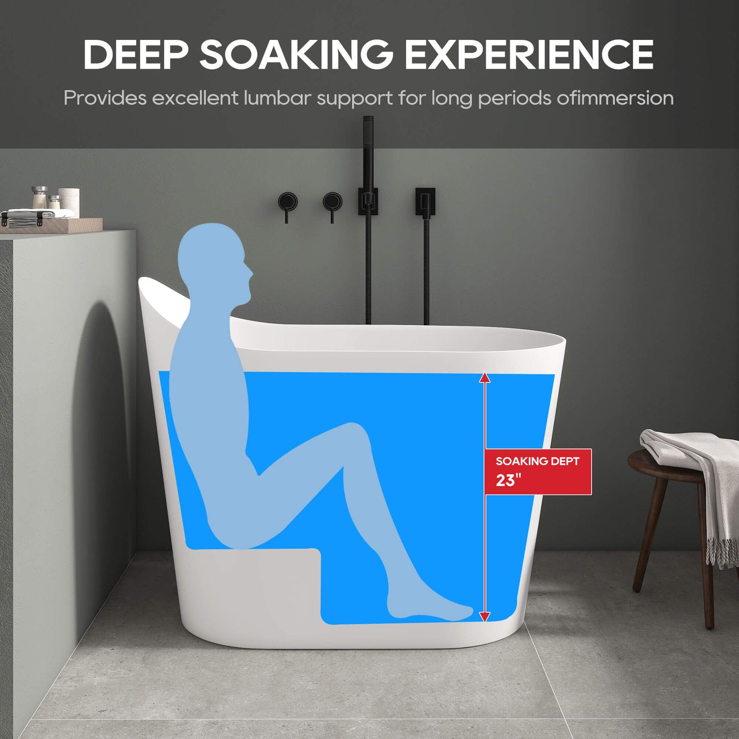 Medunjess 43''Artificial stone freestanding bathtub with seat (matte white)