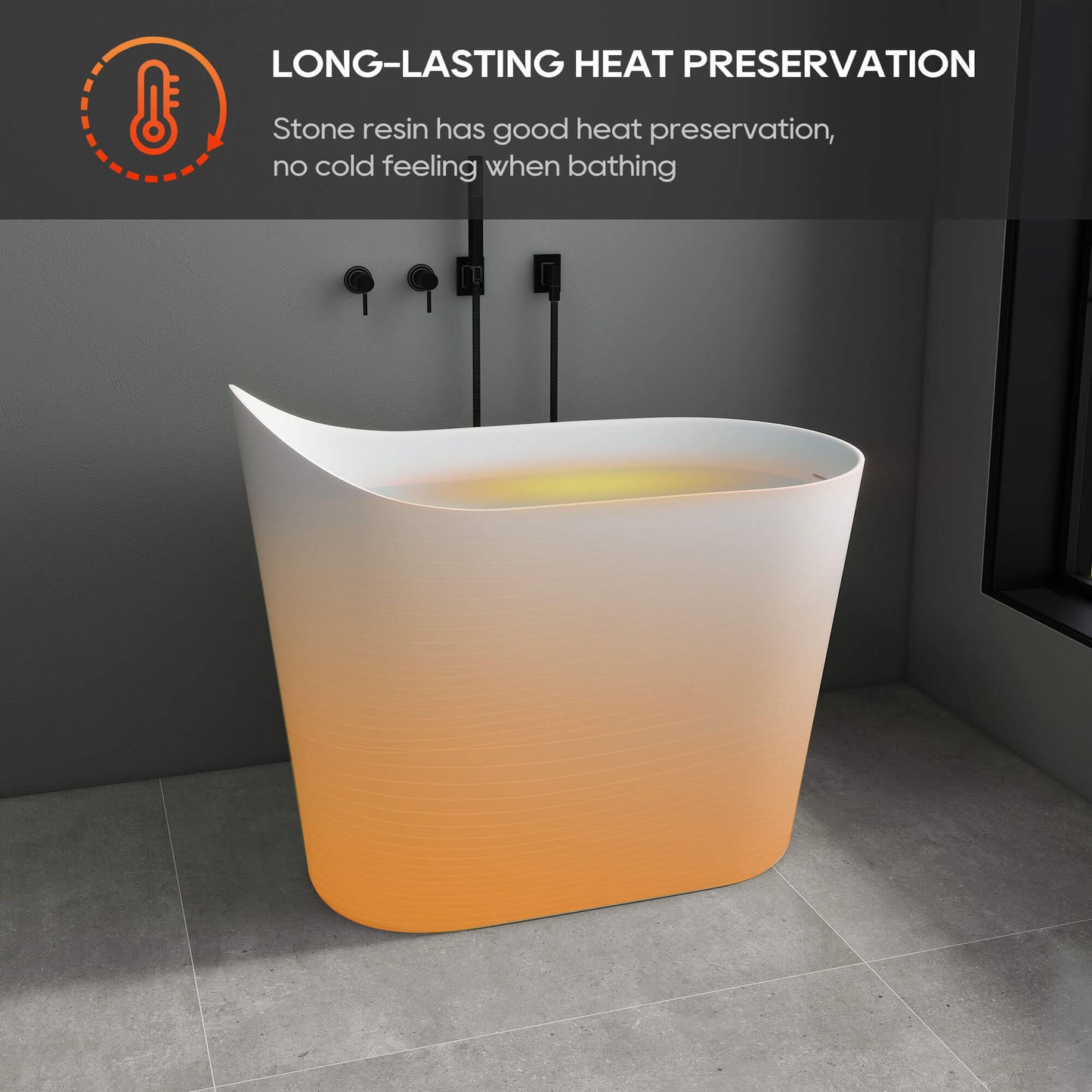 Medunjess 43''Artificial stone freestanding bathtub with seat (matte white)