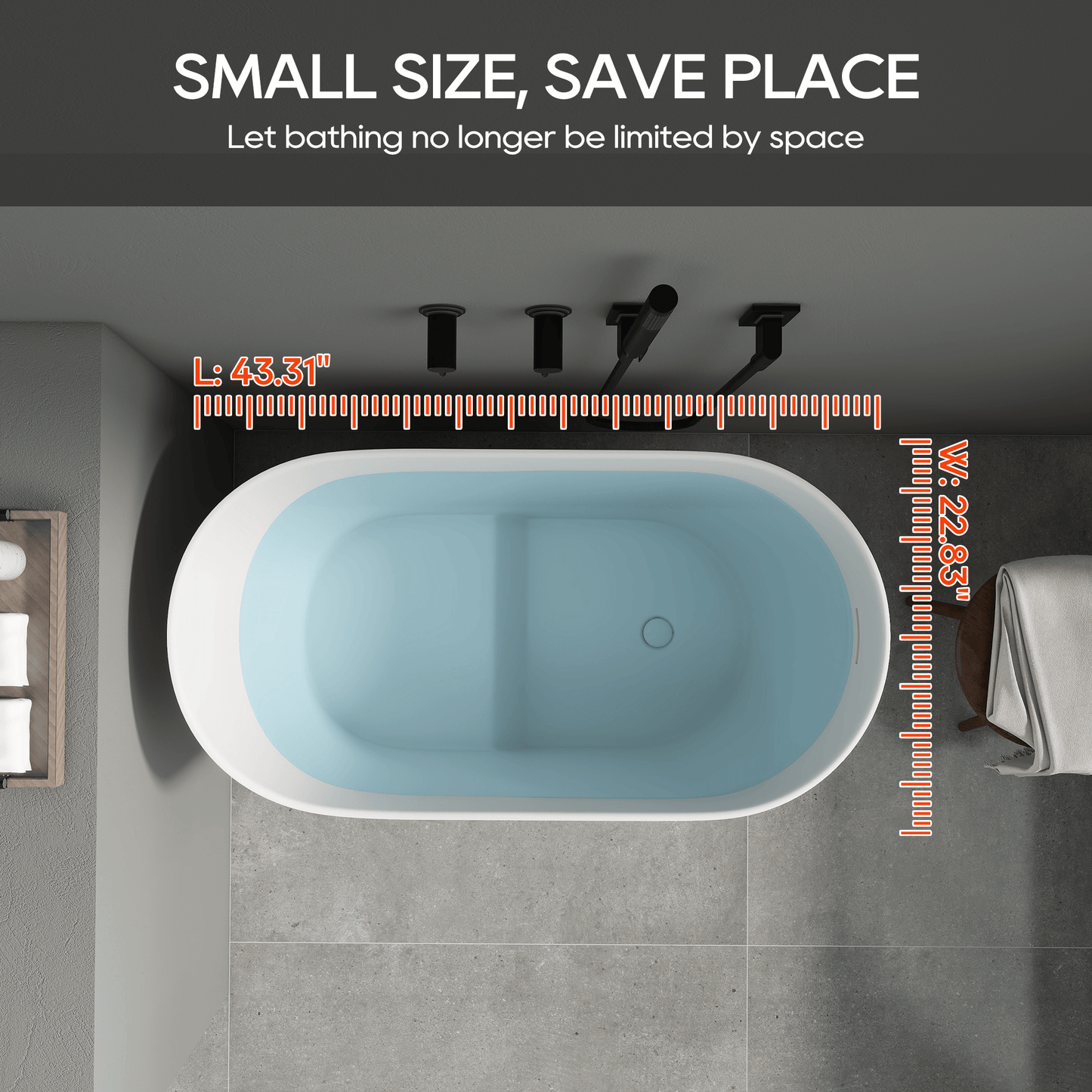 Medunjess 43''Artificial stone freestanding bathtub with seat (matte white)