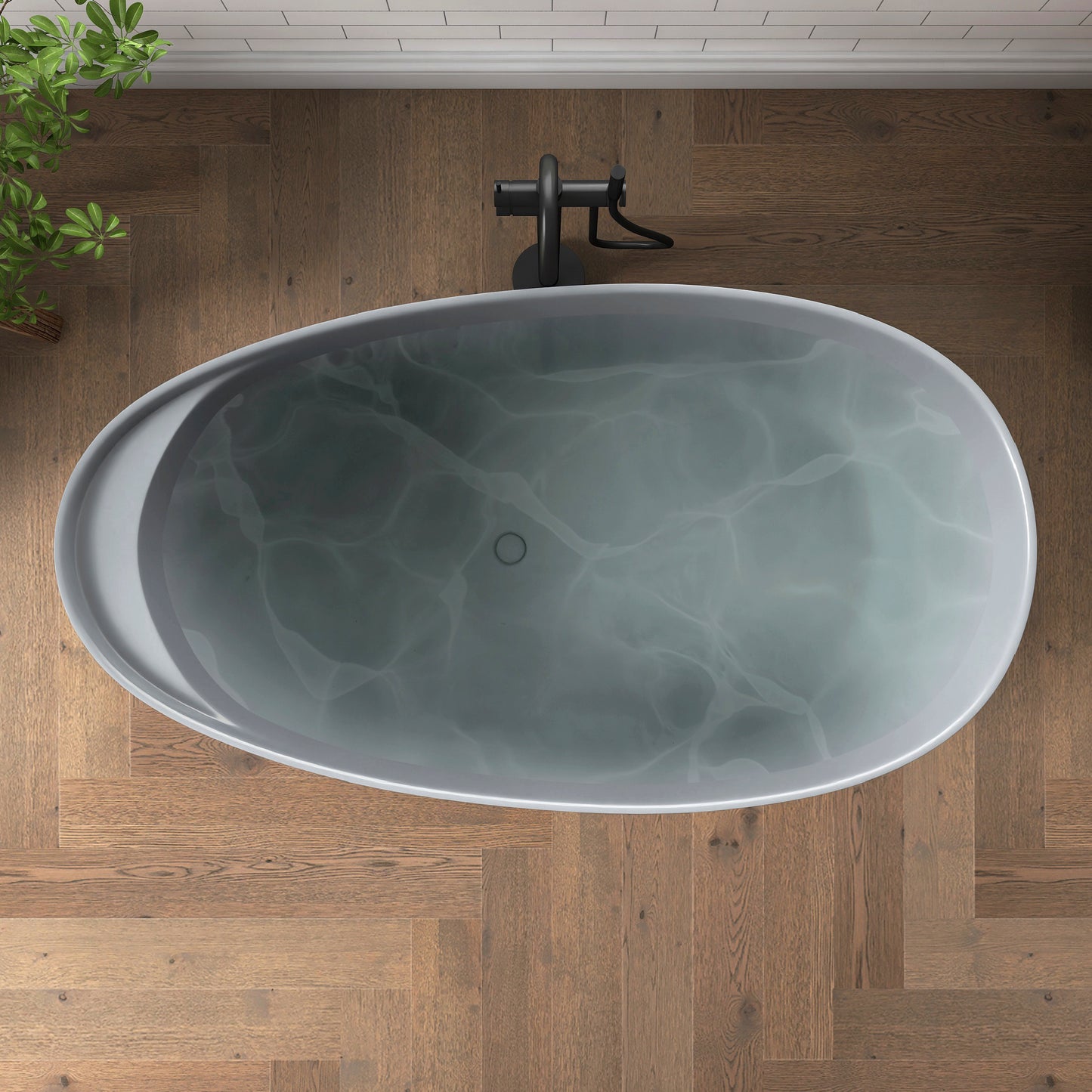 Medunjess 59" Solid Surface Freestanding Tub,Travertine-Texture Design Oval Stone Resin Bathtub Soaking Tub