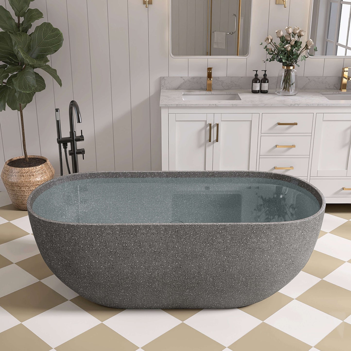 Medunjess 63'' Flecksione Freestanding Terrazzo Bathtub