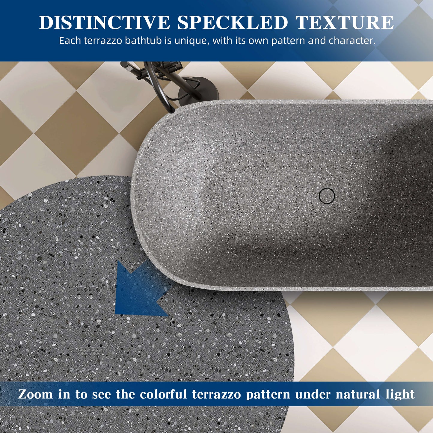 Medunjess 63'' Flecksione Freestanding Terrazzo Bathtub