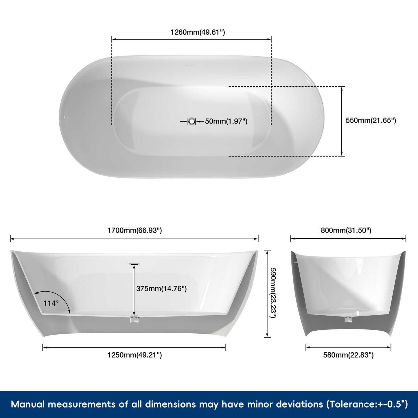 Medunjess 67'' Nova Acrylic Freestanding Tub Freestanding Soaking Bathtub