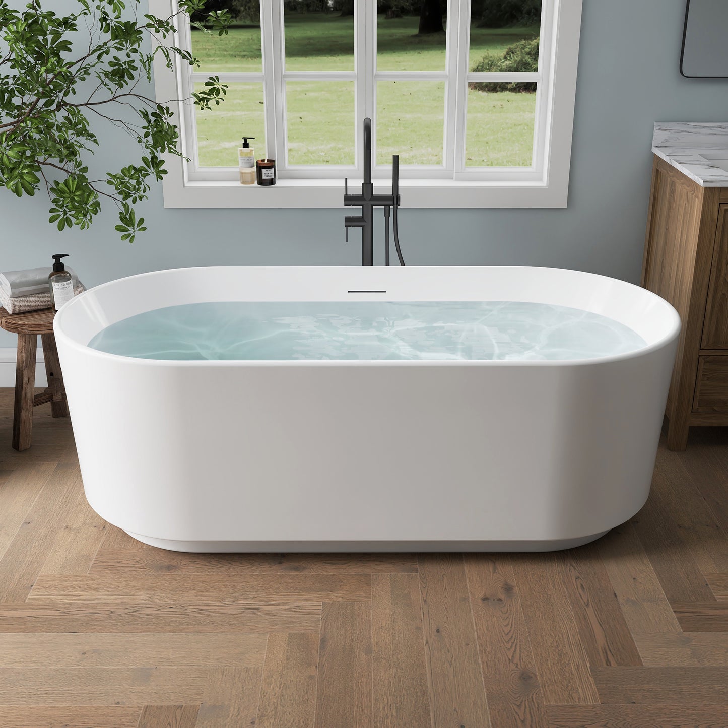 Medunjess 67'' Aria Acrylic Freestanding Tub Freestanding Soaking Bathtub