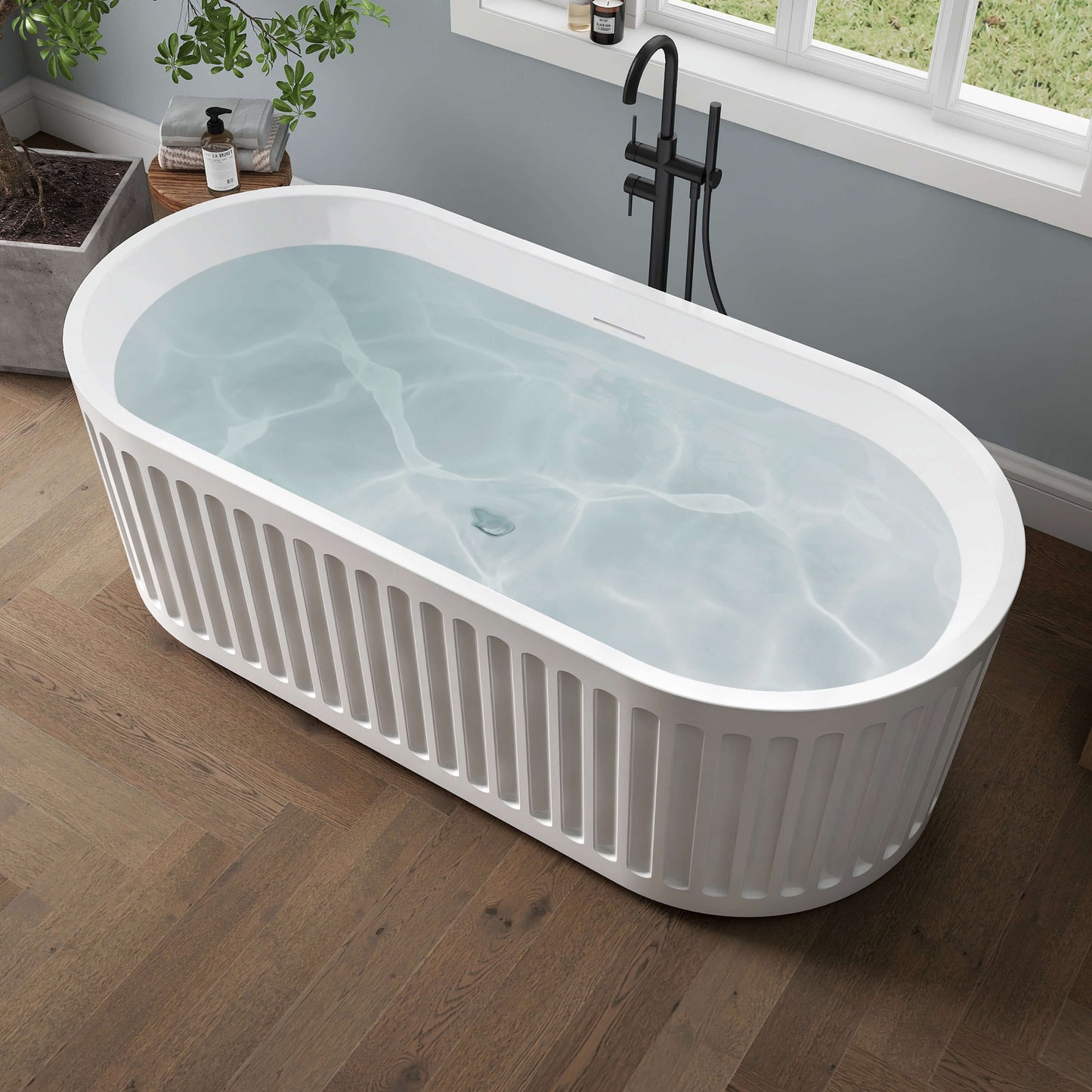 Medunjess 67'' Flux Freestanding Tub Deep Soaking Acrylic Bathtub