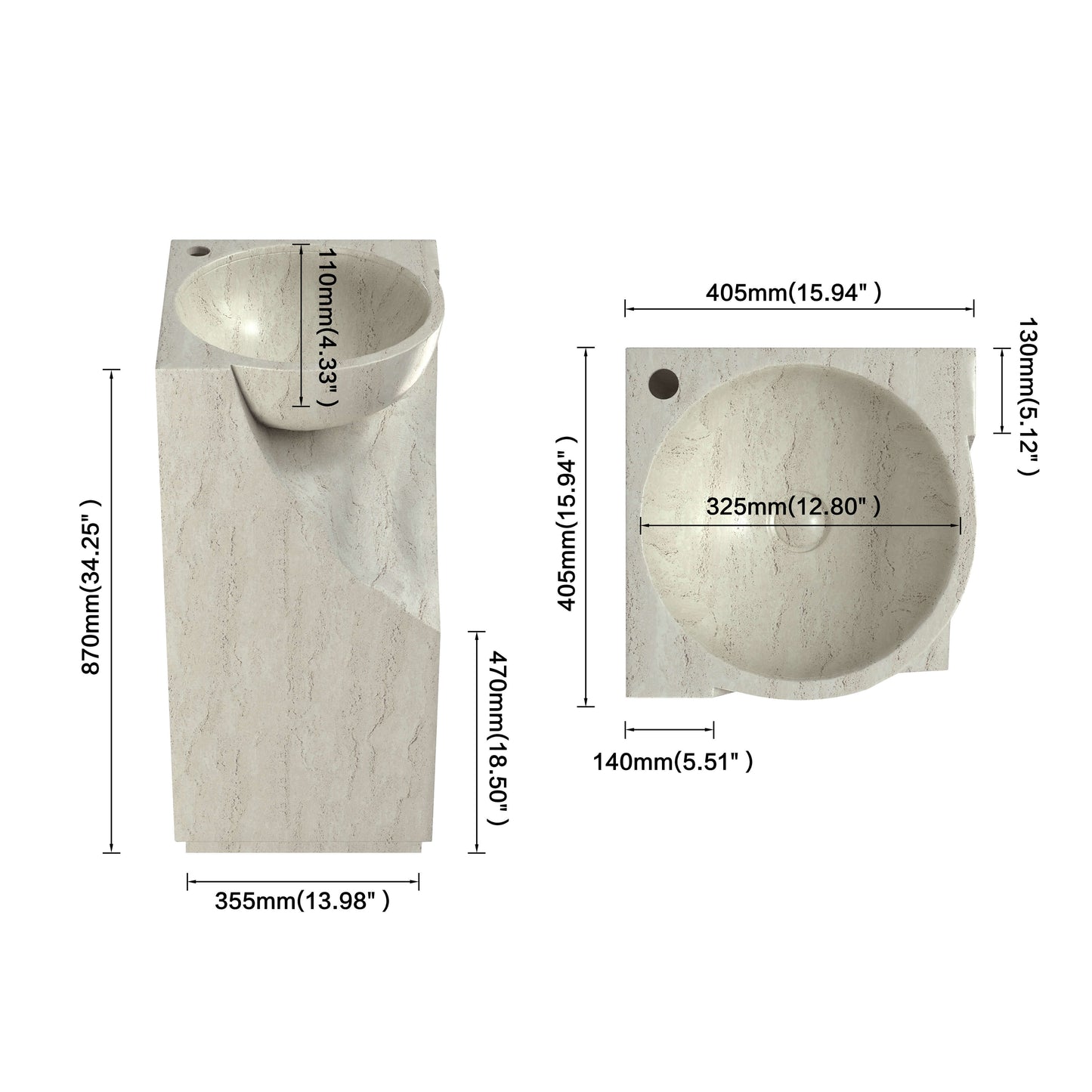 Medunjess 15.9''x34.1'' Obelisk Pedestal Basin