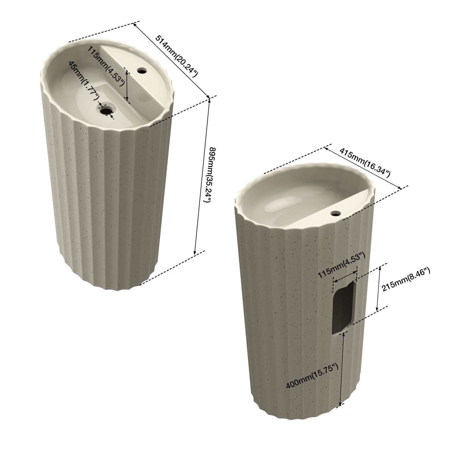 Medunjess 20.2"x35.2" Modern Solid Surface Pedestal Sink Freestanding Basin