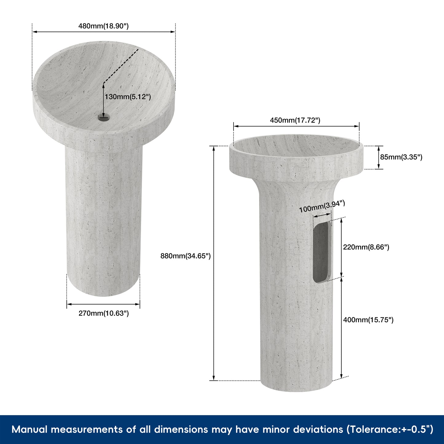 Medunjess 18.9''x35'' Round Freestanding Pedestal Bathroom Sink