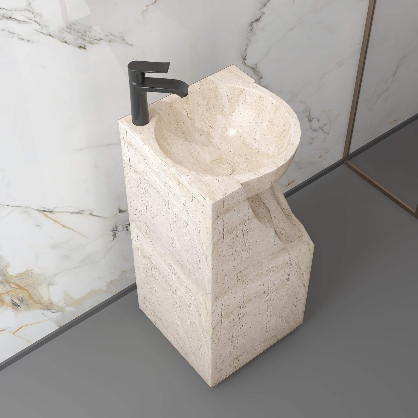 Medunjess 15.9"x34.1" Solid Stone Marble Look Bathroom Pedestal Sink