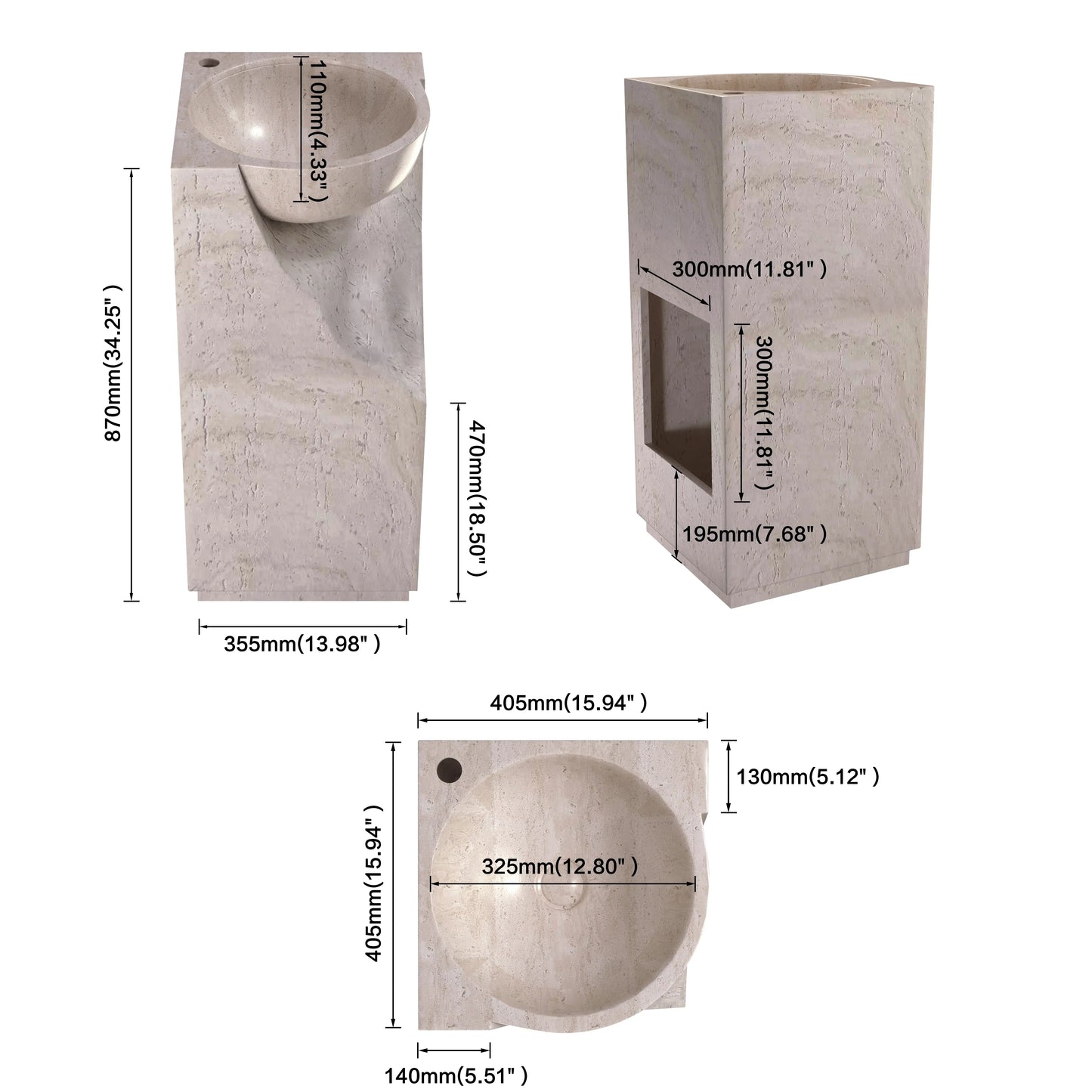 Medunjess 15.9''x34.1'' Menhir Pedestal Basin
