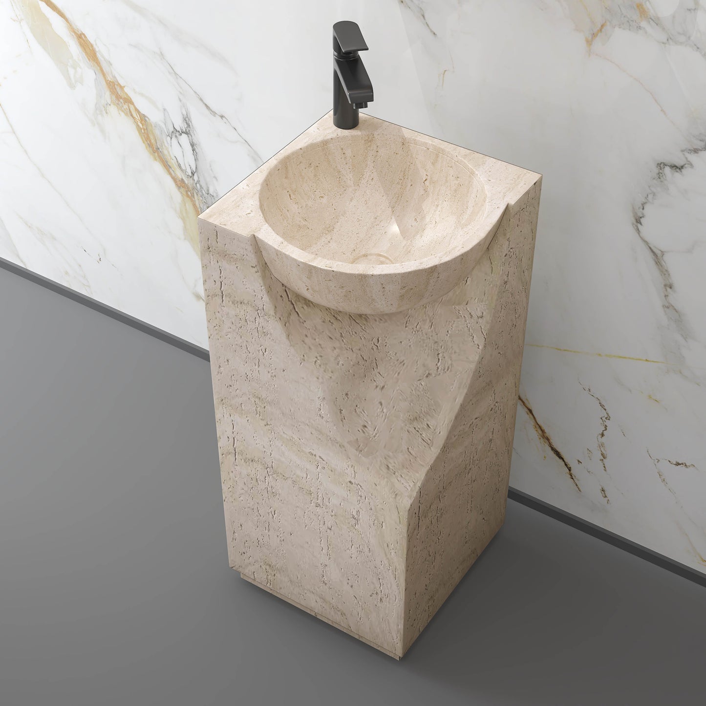 Medunjess 15.9"x34.1" Solid Stone Marble Look Bathroom Pedestal Sink