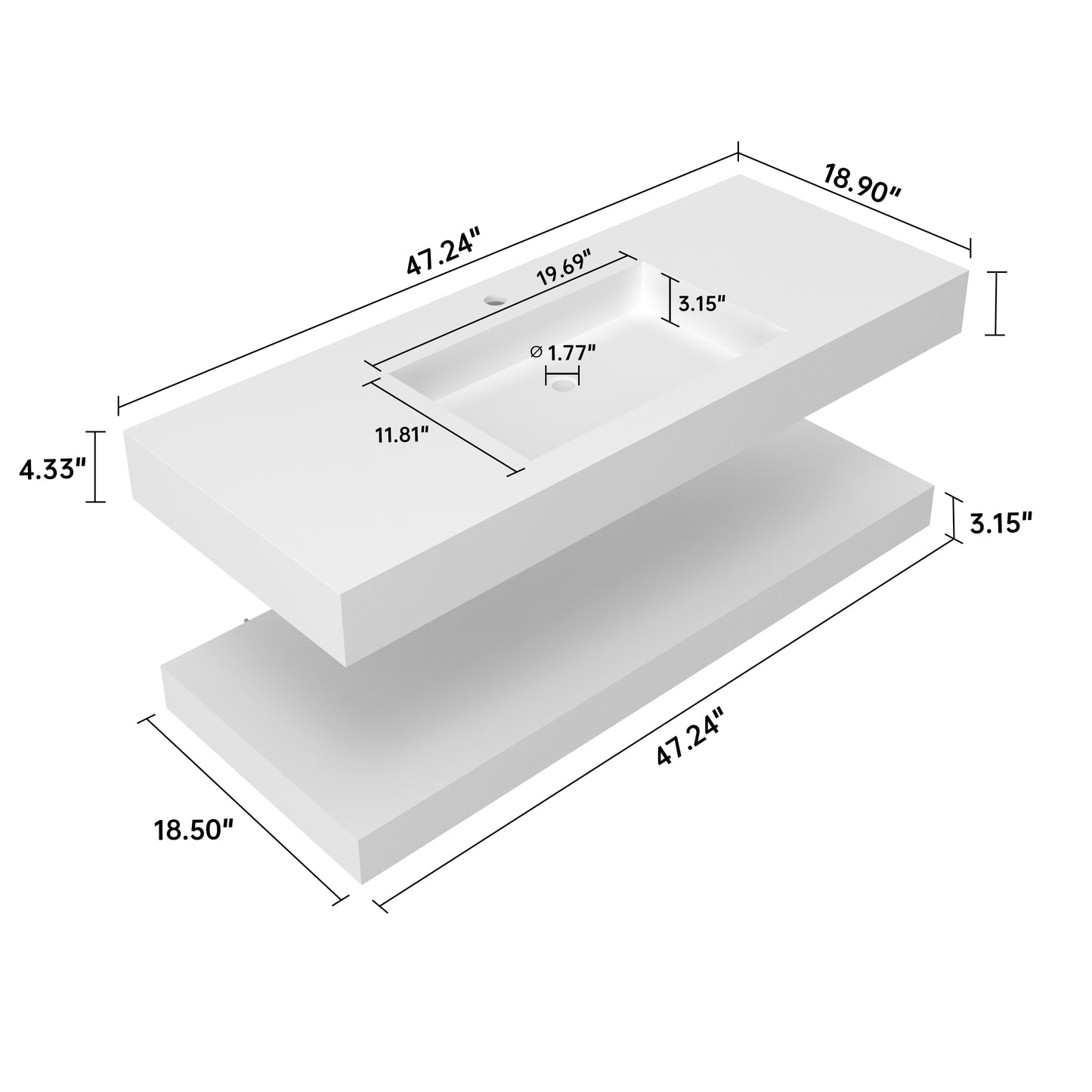 Medunjess 47'' Elytra Wall Mounted Bathroom Sink Solid Surface Sink