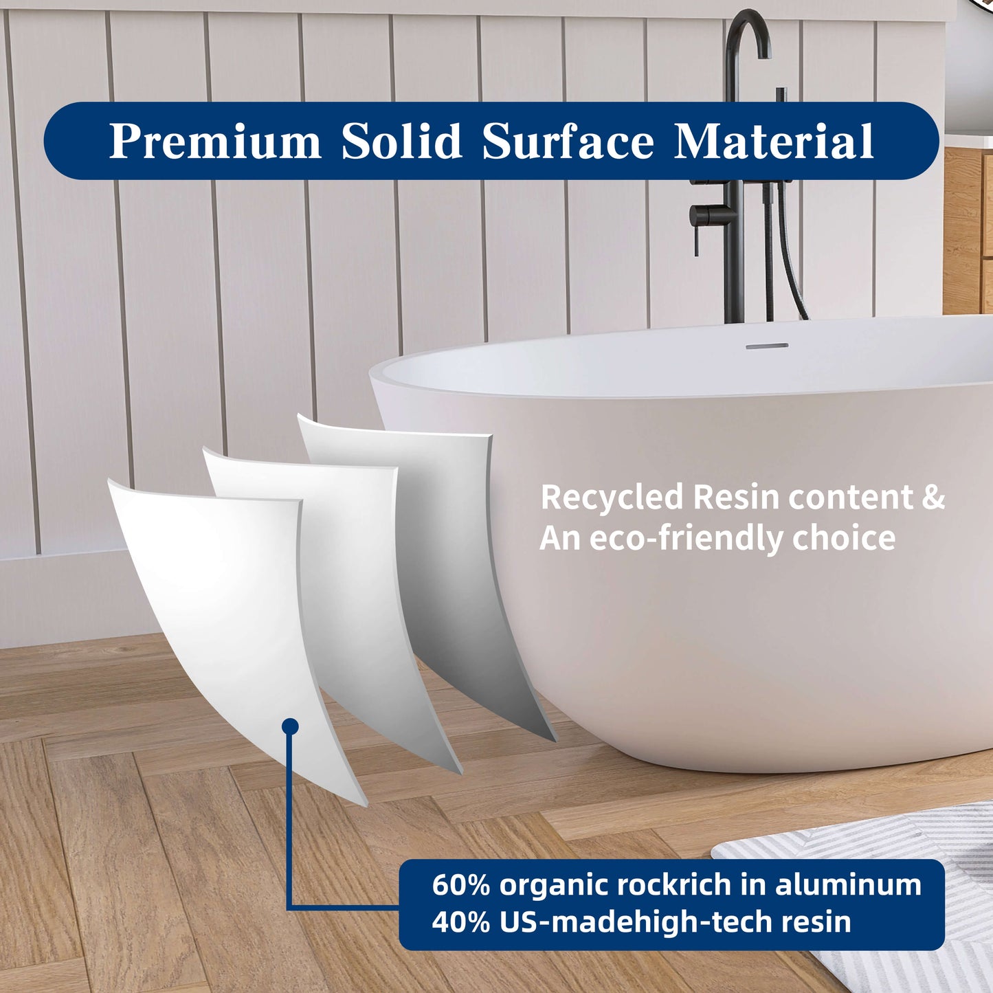 Medunjess 55'' Freestanding Tub Solid Surface Freestanding Soaking Bathtub