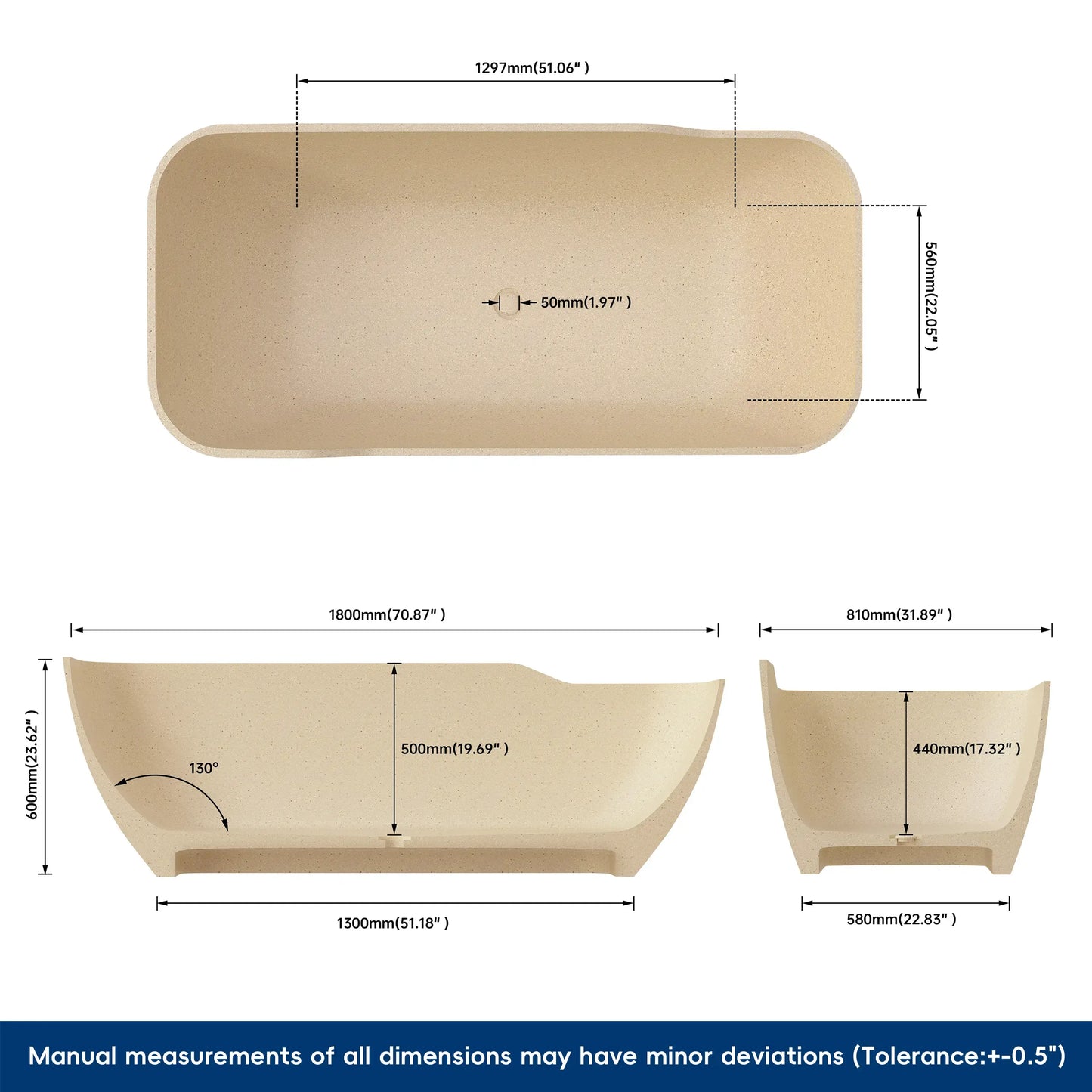 Medunjess 71" Petrichor Freestanding Terrazzo bathtub