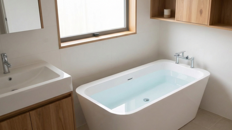 A Japanese soaking tub in a small bathroom