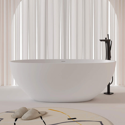 Medunjess 61'' Freestanding Tub Solid Surface Stone Resin Free Standing Soaking Bathtub