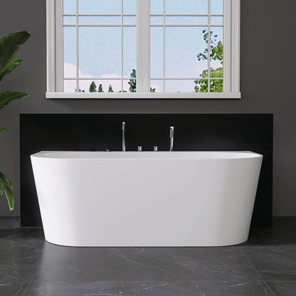 Medunjess 64” Streamline Freestanding acrylic massage bathtub，6-nozzle massage