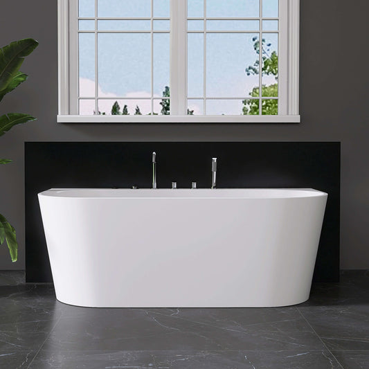 Medunjess 64” Streamline Freestanding acrylic massage bathtub，6-nozzle massage