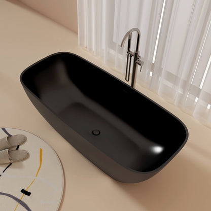 Medunjess 67'' Freestanding Soaking Bathtub Solid Surface Soaking Tubs in Matte Black