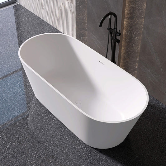 Medunjess 67'' Freestanding Soaking Bathtub Solid Surface Soaking Tubs in Matte White