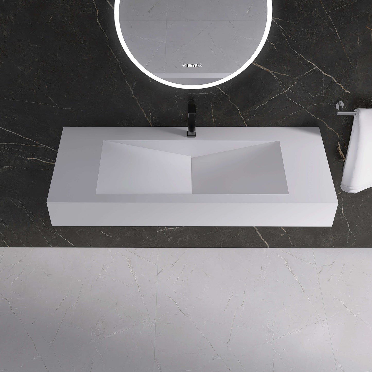 Medunjess 48'' Cantilever Wall Mounted Bathroom Sink Solid Surface Sink