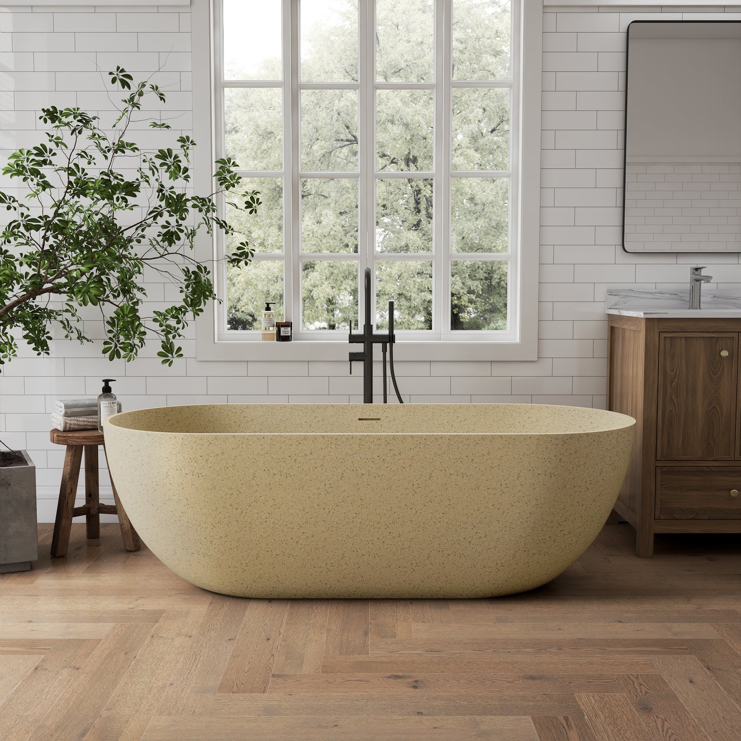 Medunjess 69" Minimalist Seamless Solid Surface Soaking Freestanding Oval Bathtub