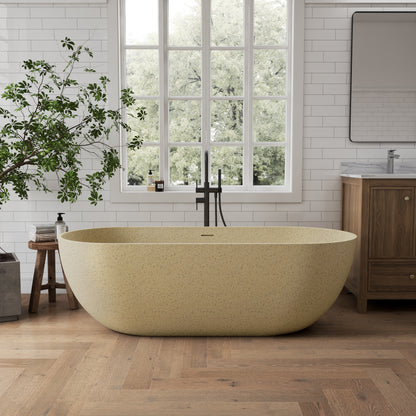 Medunjess 69" Minimalist Seamless Solid Surface Soaking Freestanding Oval Bathtub