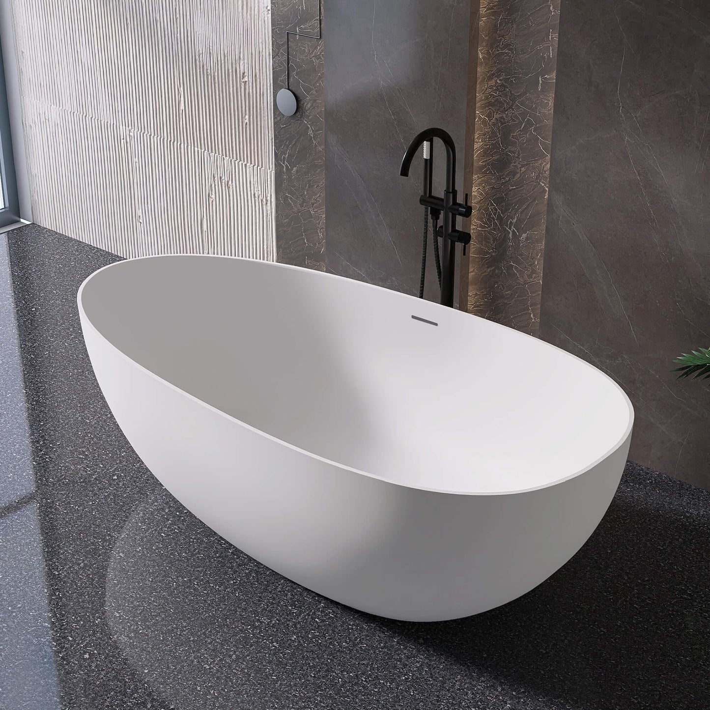 Medunjess 71" Freestanding Tub Solid Surface Resin Stone Freestanding Soaking Bathtub