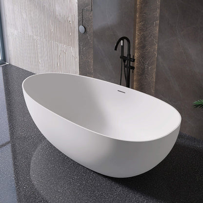 Medunjess 71" Freestanding Tub Solid Surface Resin Stone Freestanding Soaking Bathtub