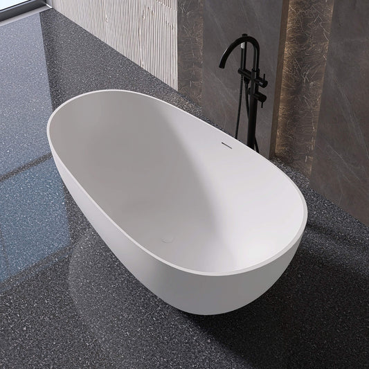 Medunjess 59'' Freestanding Tub Solid Surface Egg Shape Freestanding Soaking Tub