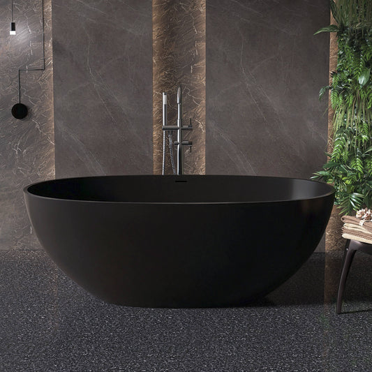 Medunjess 61'' Freestanding Soaking Solid Surface Bathtub,Pink-Sand