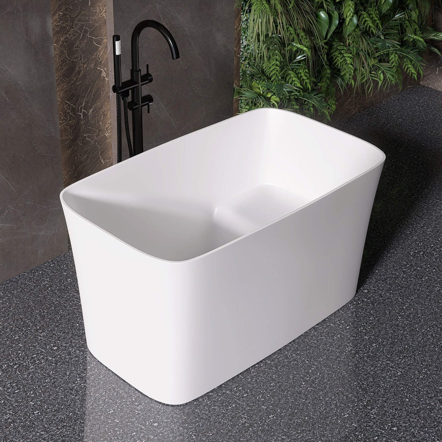 Medunjess 47'' Japanese Freestanding Tub With Seat Solid Surface Rectangular Soaking Bathtub