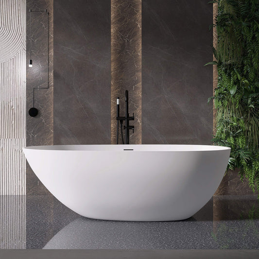 Medunjess 67'' Freestanding Tub Solid Surface Freestanding Soaking Bathtub With Tub Filler