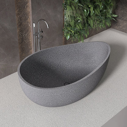 65'' Stone Resin Freestanding Bathtub, Elegant Oval Shape Soaking Tub, Solid Surface Stand Alone Bathtub with Drain & Without overflow outlet Cement grey