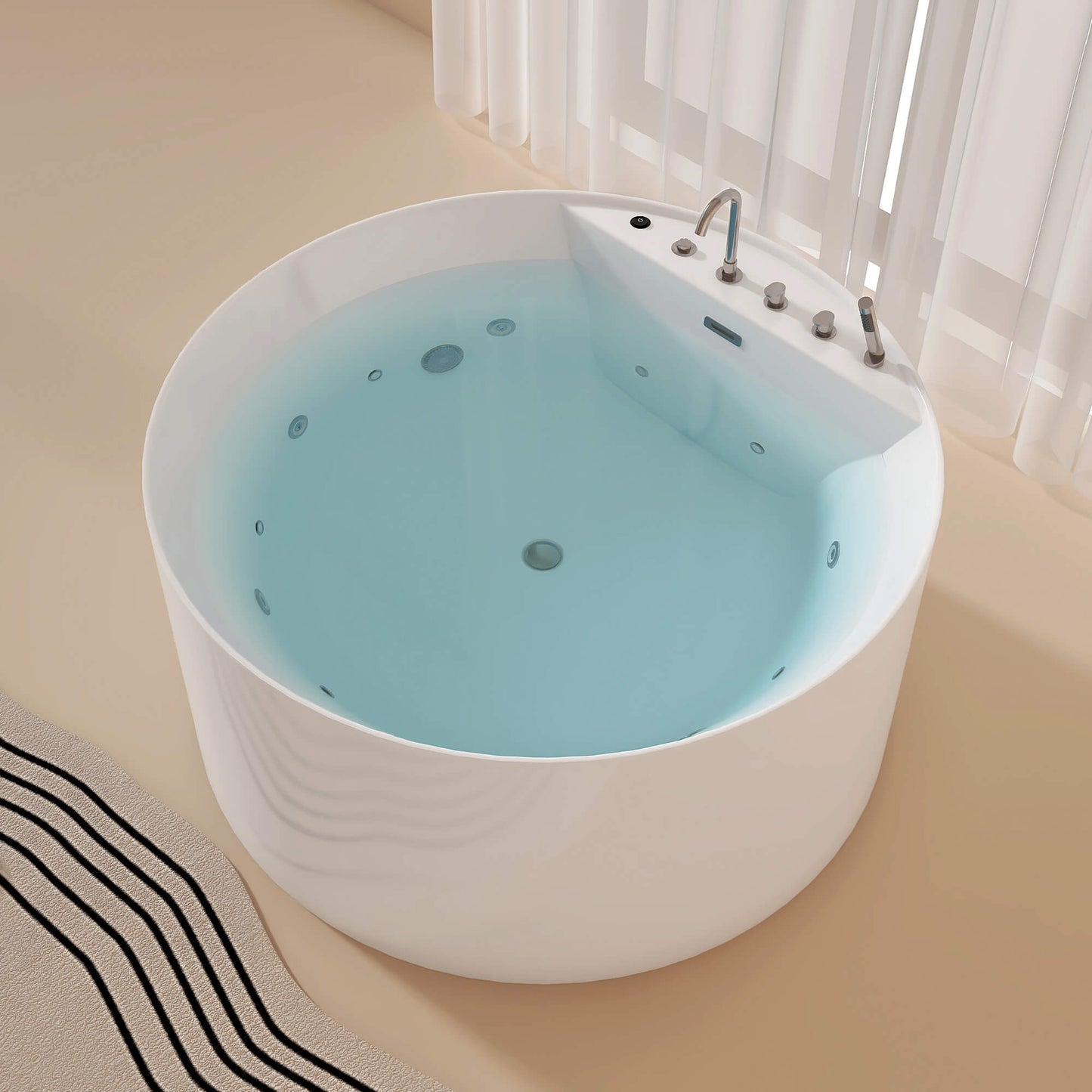 Medunjess 71” Aura Freestanding acrylic massage bathtub，6-nozzle massage