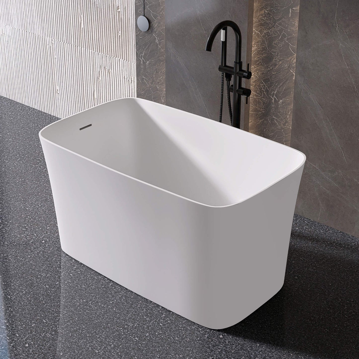 Medunjess 47'' Japanese Freestanding Tub With Seat Solid Surface Rectangular Soaking Bathtub