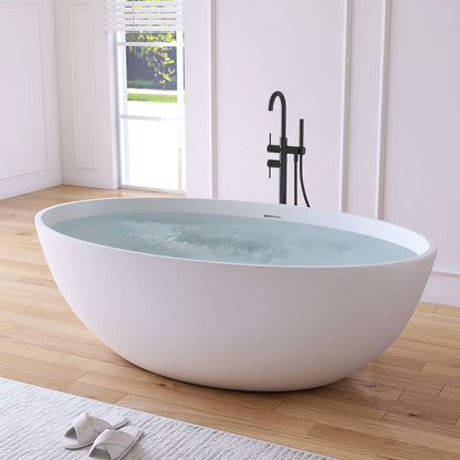 Medunjess 67" White Modern Freestanding Solid Surface Deep Soaking Bathtub for Two