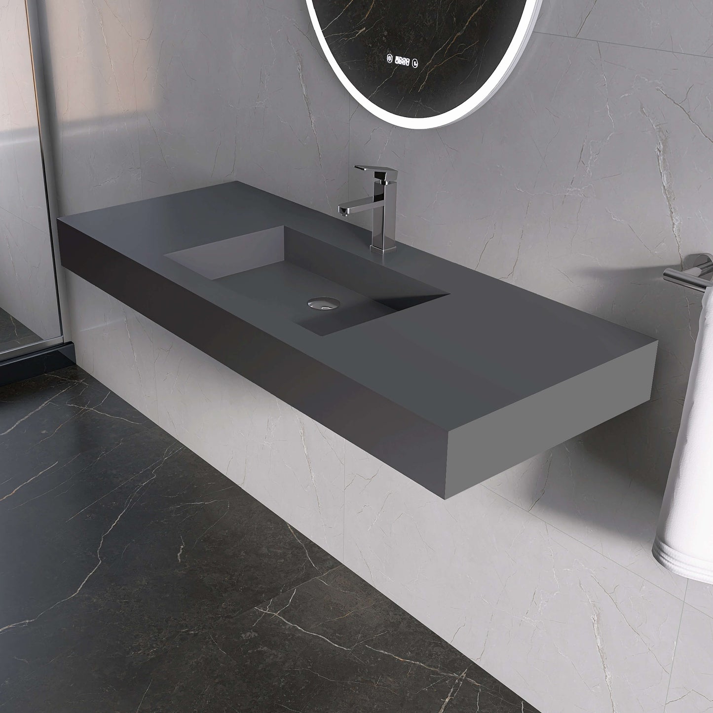 Medunjess 47''Suspire Wall Mounted Bathroom Sink Solid Surface Sink