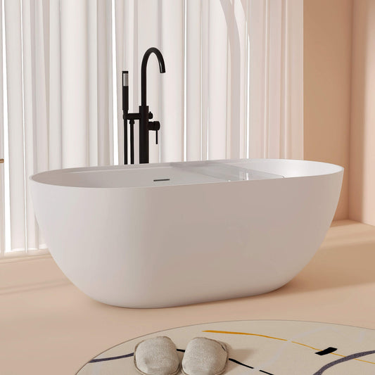Medunjess 39"Freestanding Artificial Stone Bathtub with Shelf,Non-slip solid surface
