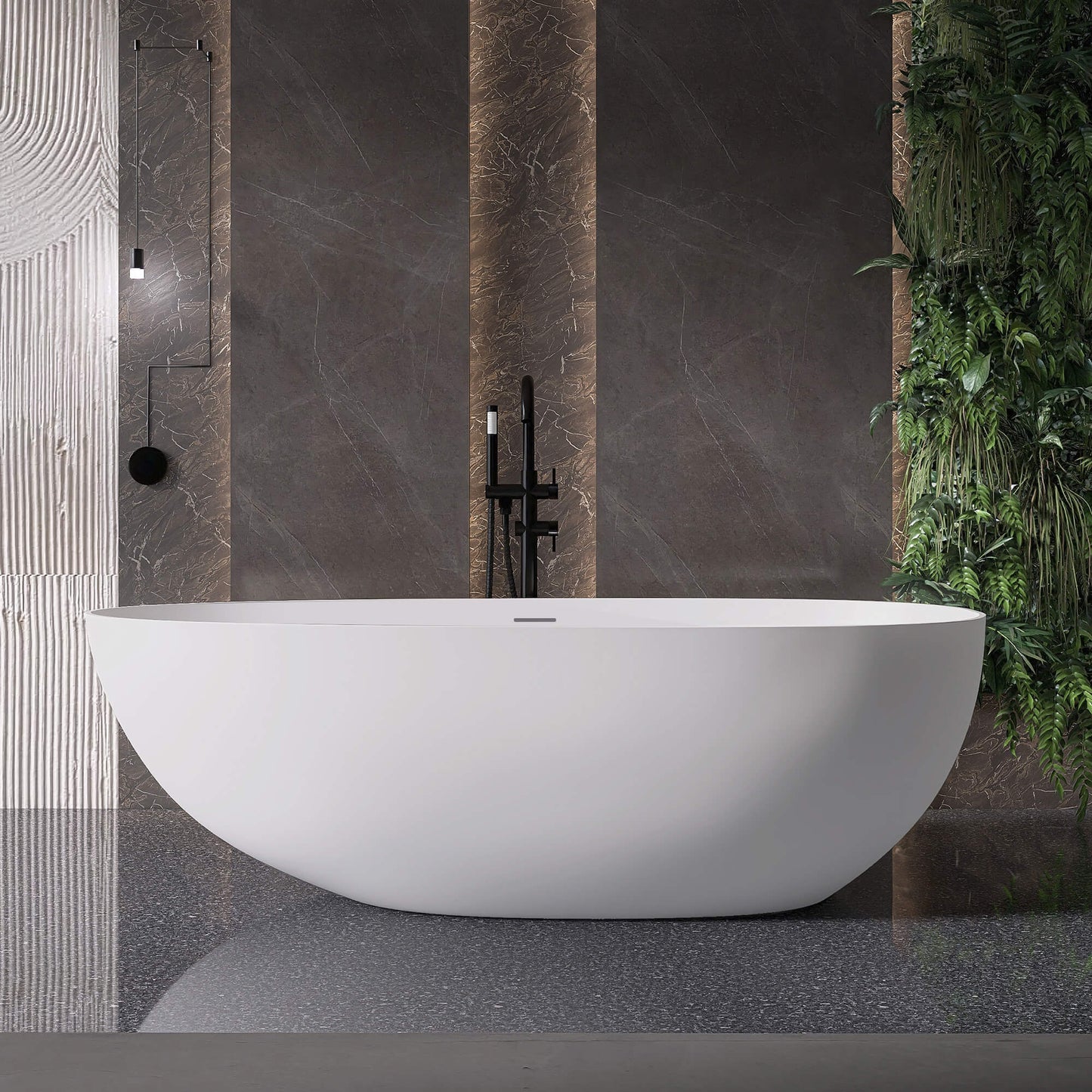 Medunjess 71" Freestanding Tub Solid Surface Resin Stone Freestanding Soaking Bathtub